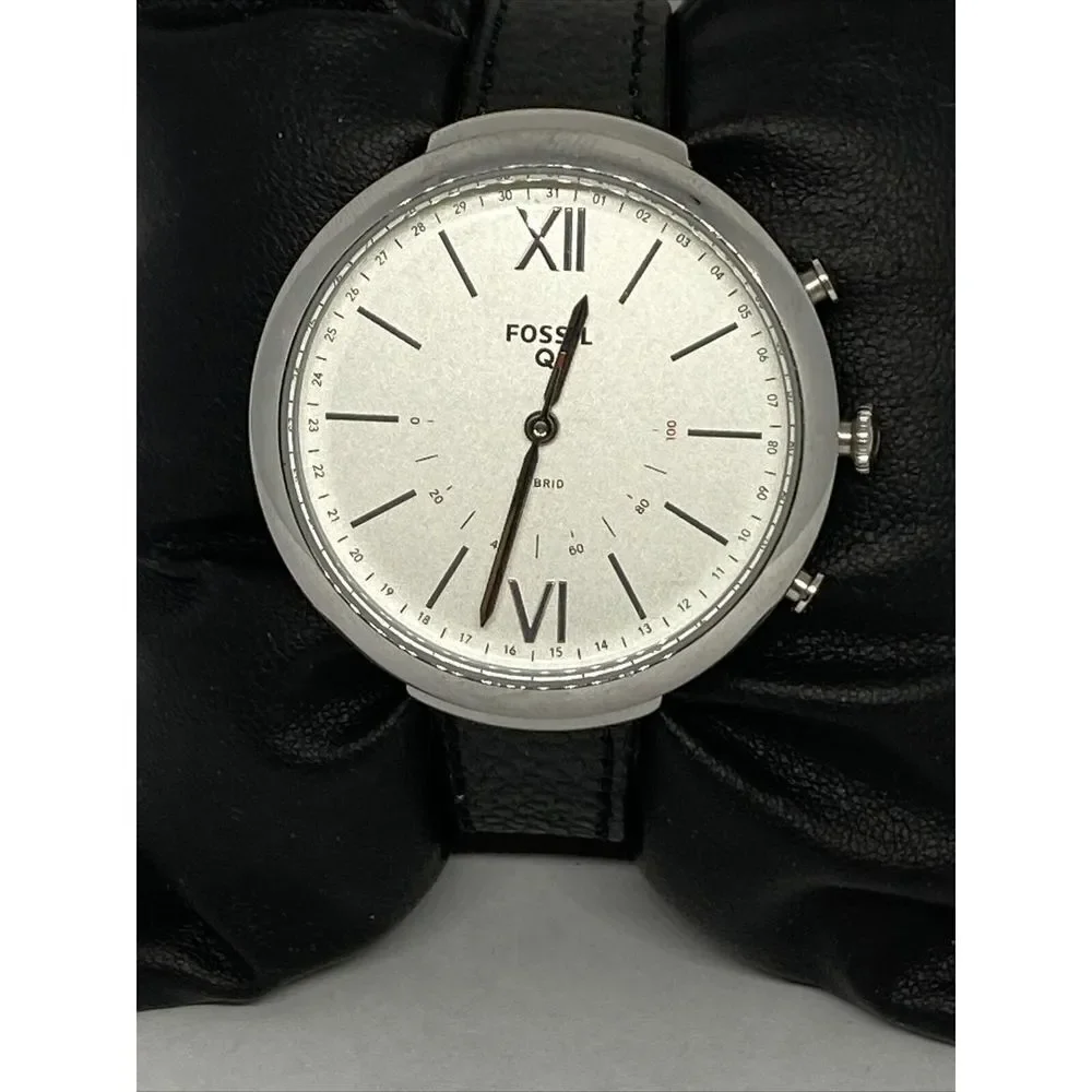 Fossil FTW5026 Women's Black Leather Silver Analog Dial Hybrid Smartwatch XX795
